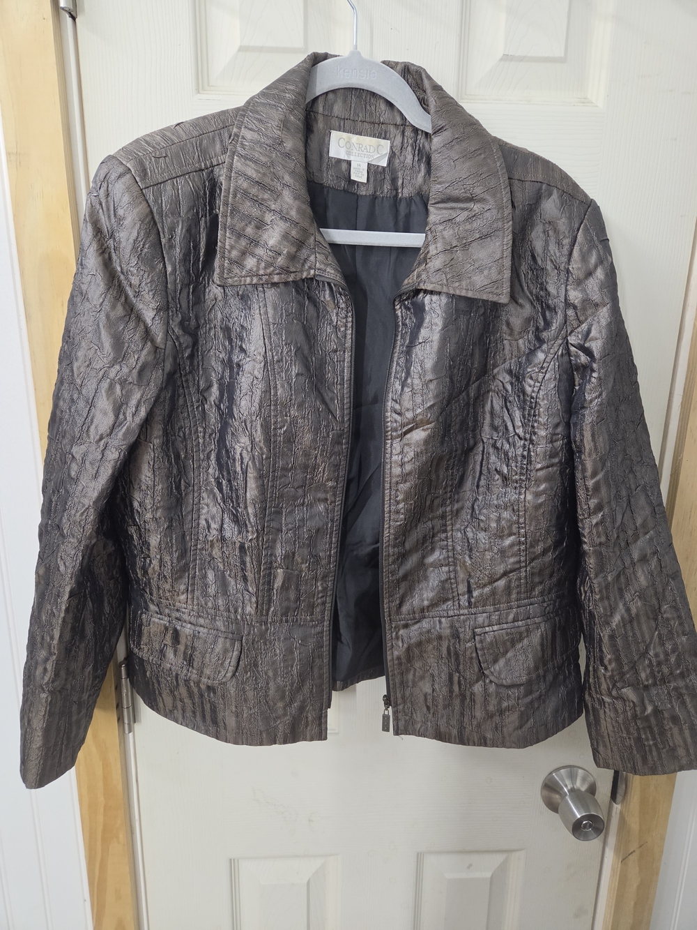 Vintage Y2K 90's Conrad Metallic Textured Brown Women's Leather Jacket #0246
